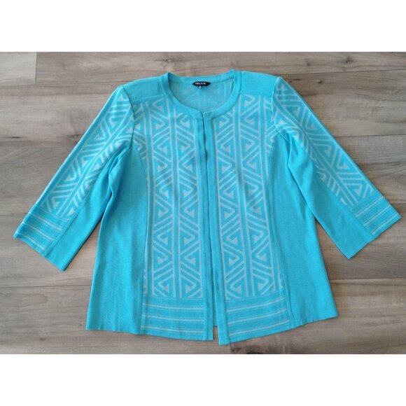Misook Turquoise Geometric Open Front 3/4 Sleeves Cardingan XL - Picture 7 of 11